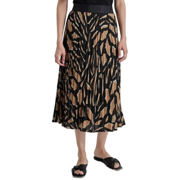 DKNY Women's Pleated Pull-On Printed Midi Skirt Abstract Geo Truffle Size M NWT - Picture 1 of 5
